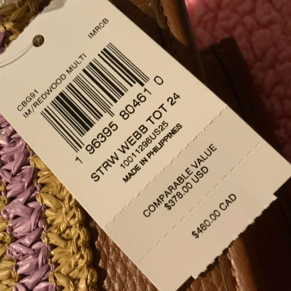 Coach Satchel Crossbody leather Raffia Brown Tan and Purple NWT - Picture 10 of 12